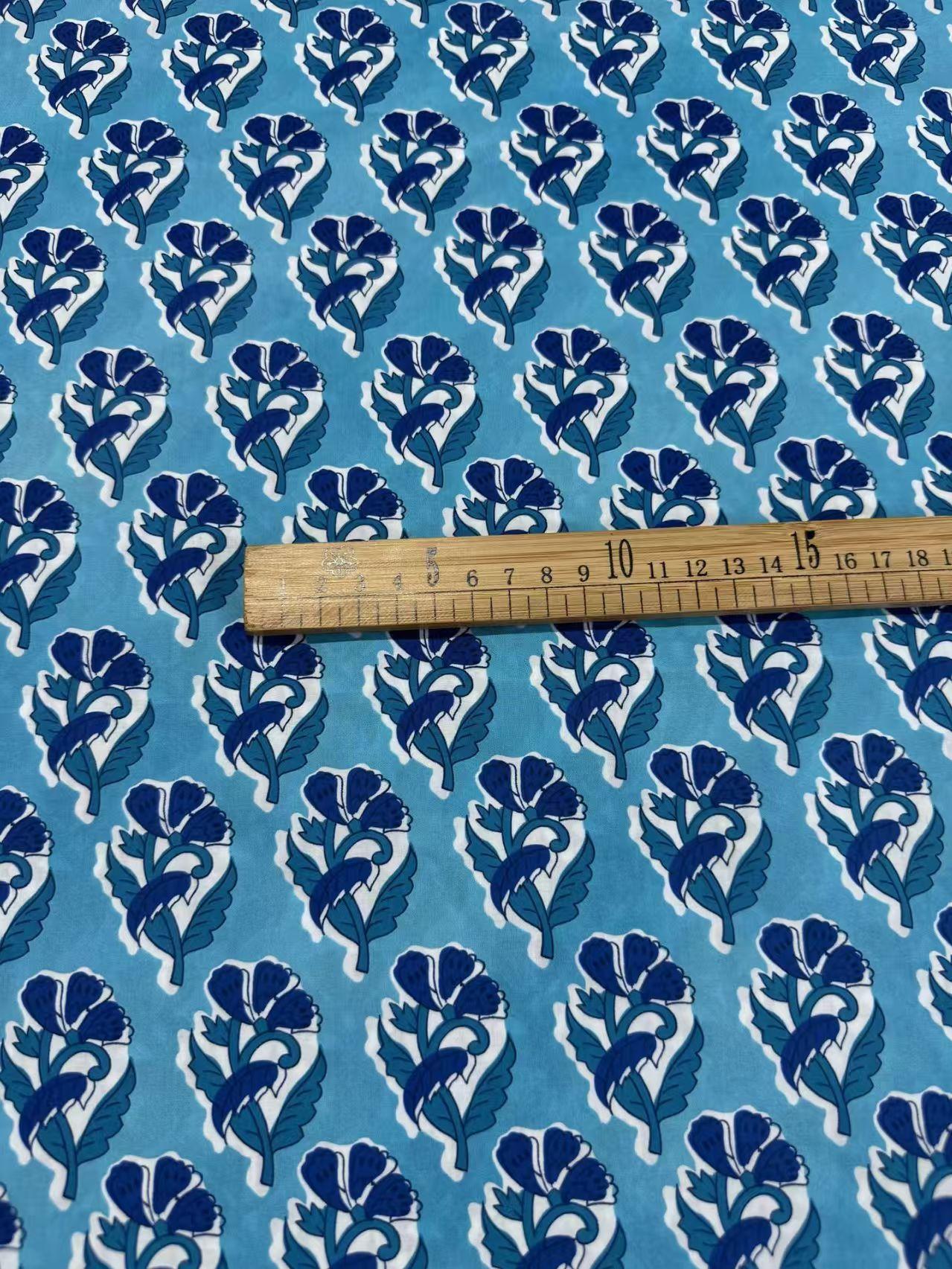 Skin-Friendly Floral Block-Printed Cotton Fabric for Dresses, Blouses