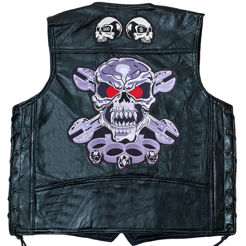 

Джинсовый жилет Кожаная куртка Жилет на плечо с 11 вышитыми нашивками Harley Кожаный мотоциклетный жилет на плечах XL