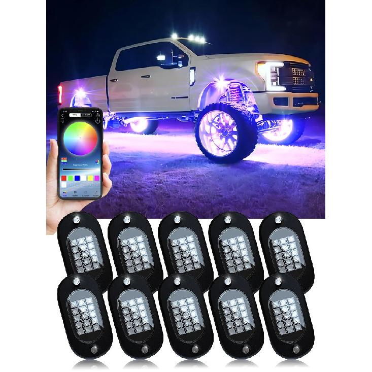 RGB LED Rock Lights 4/6/8/10/12/14 pods APP Control Music Neon Car Underglow Chassis Light for Offroad Truck SUV Rock Lights