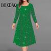 Weihnachtspartykleid Herbst Damen Langarm A-Linienkleider Damen Weihnachten Schneeflocken