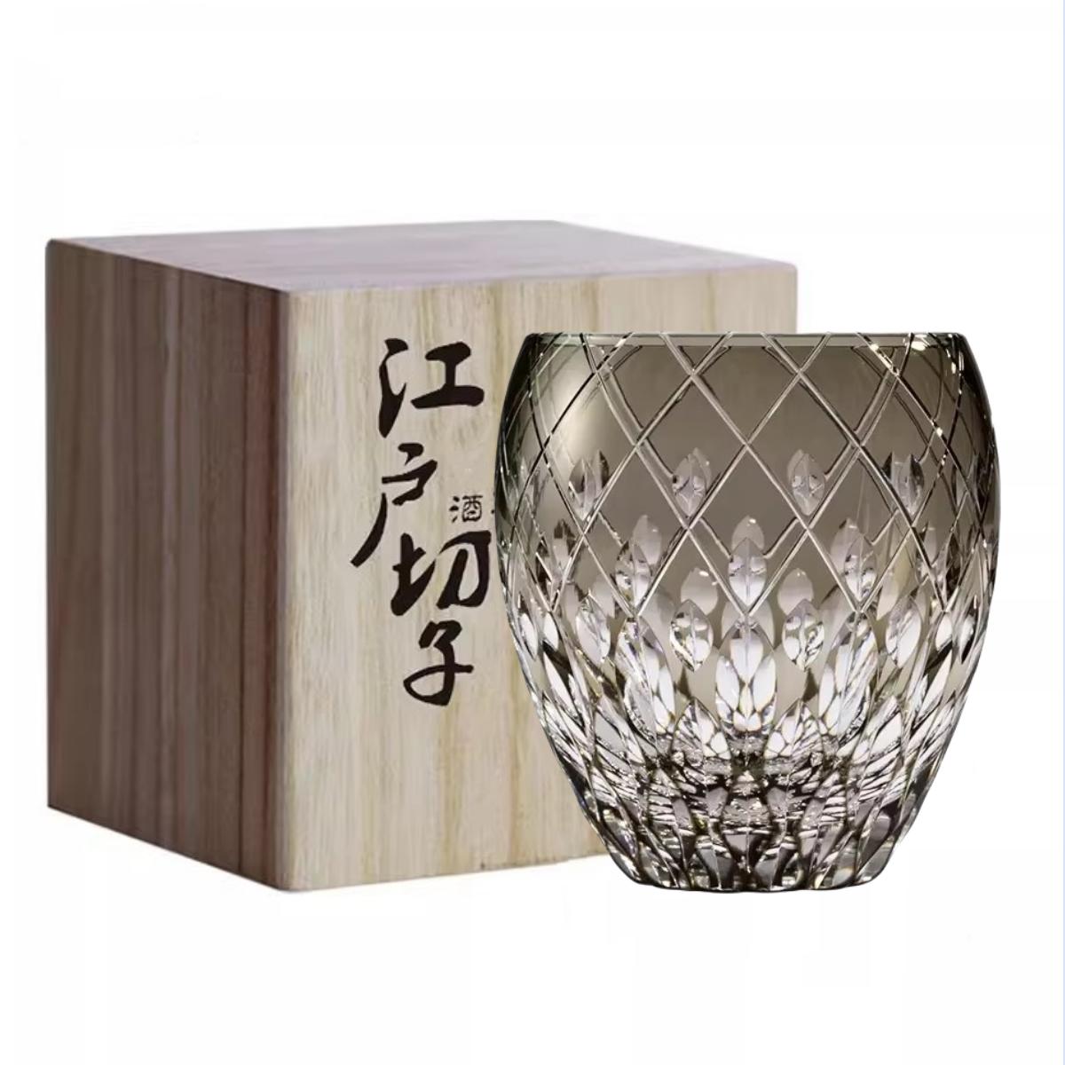 Fühlen Sie Japan Edo Kiriko Klassiker Rockglas Kristall Whiskey Tumbler Blended Scotch Whisky Tasse Handgeschnitzt Kaleidoskop Weinschnapsglas 350ml beige