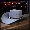 White Fang Western Cowboy Hat with Turquoise Blue Belt for Outdoor and CZA353 Use, Men's Women's, (Brown)