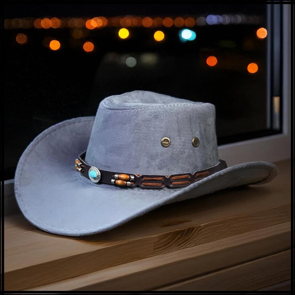 White Fang Western Cowboy Hat with Turquoise Blue Belt for Outdoor and CZA353 Use, Men's Women's, (Brown)