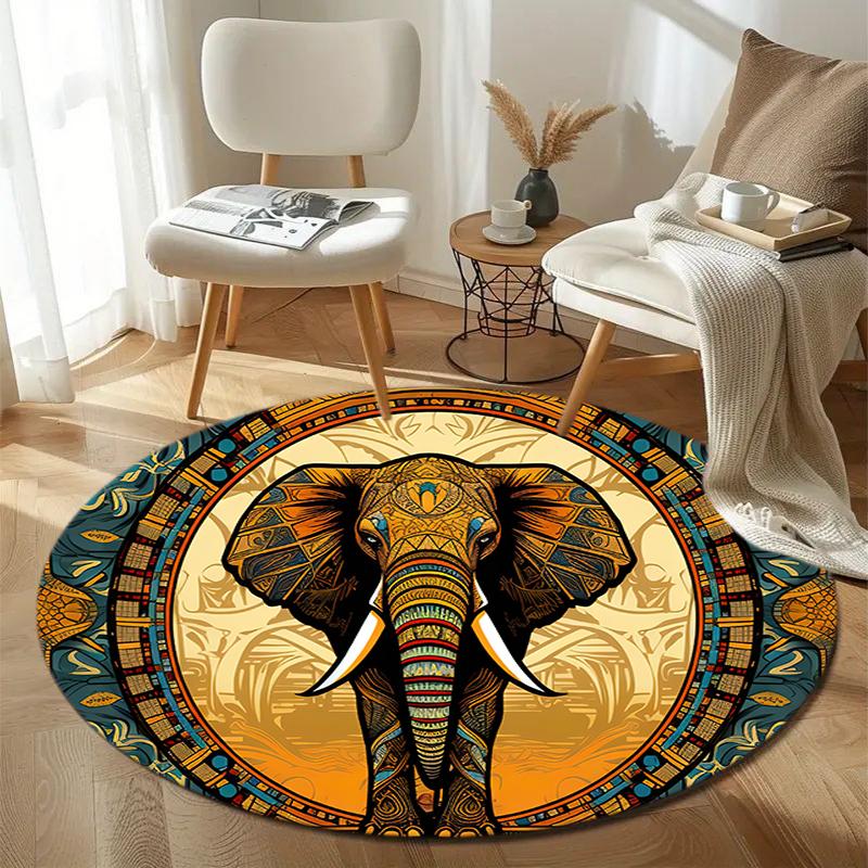 1Pc elephant theme Printed circular carpet, home door mat, outdoor travel protection carpet A4