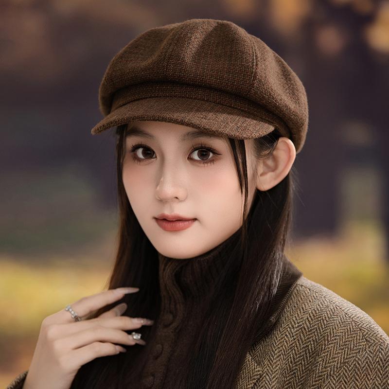 

Корейский Ретро Универсальный Клетчатый Берет Осень и Зима Мода Ветрозащитная и Теплая Восьмиугольная Шляпа Британский Стиль Художник Шляпа Газетчика One Size