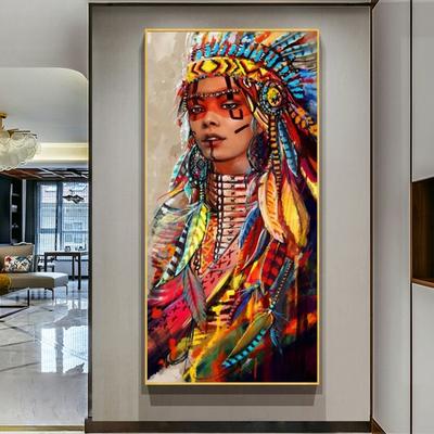 Pósteres e impresiones artísticos en lienzo de mujer india colorida, pinturas en lienzo de mujer nativa en la pared, Imágenes artísticas, decoración del hogar, Cuadros