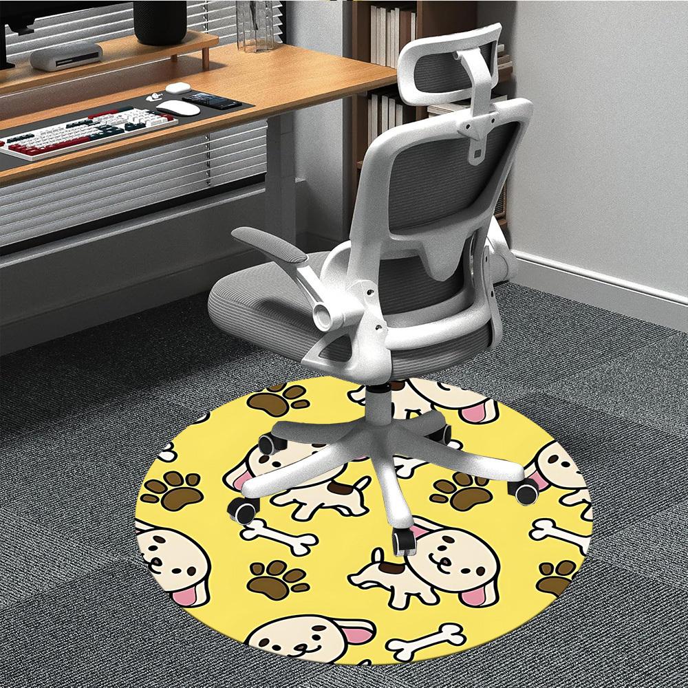 1PC Puppy Bone Office Round Area Rug, Mat Suitable For Office, Under Office Chairs Bedroom Living Room Home Decor, Room Deco