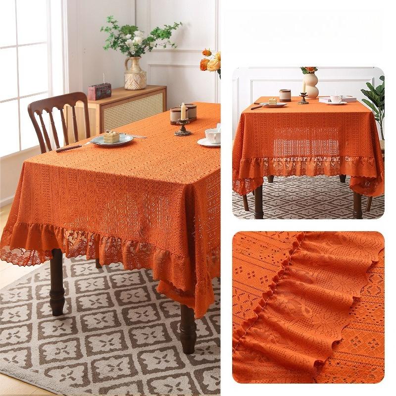 High Density Thickened Lace Tablecloth Exquisite Three-dimensional Embroidery Lotus Leaf Lace Tablecloths French Retro Rectangular Dining Table Mat