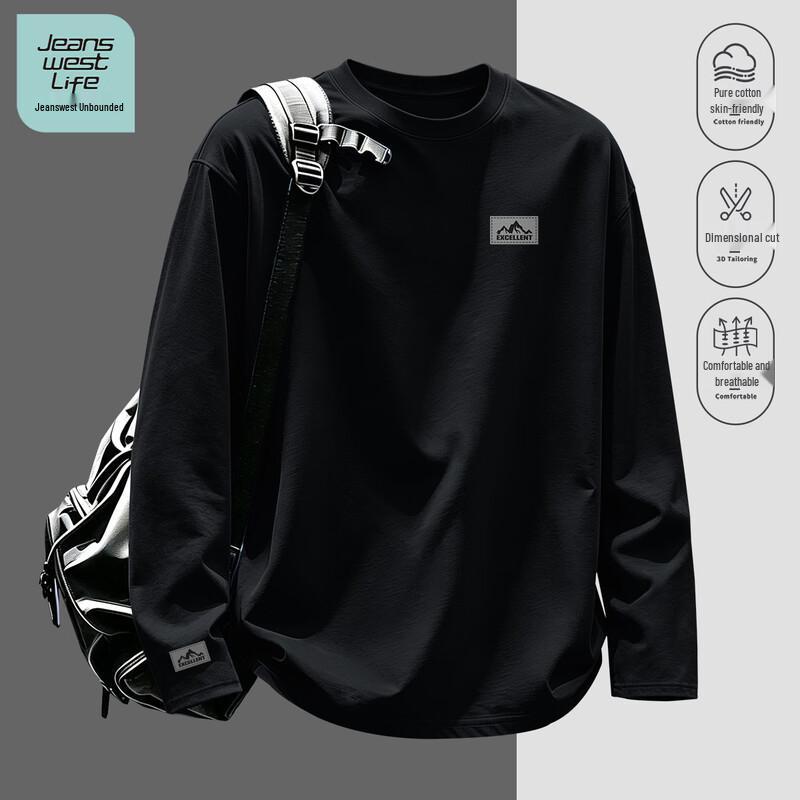 Jeanswest Life Men's Loose-Fit Cotton Long-Sleeve Graphic T-Shirt