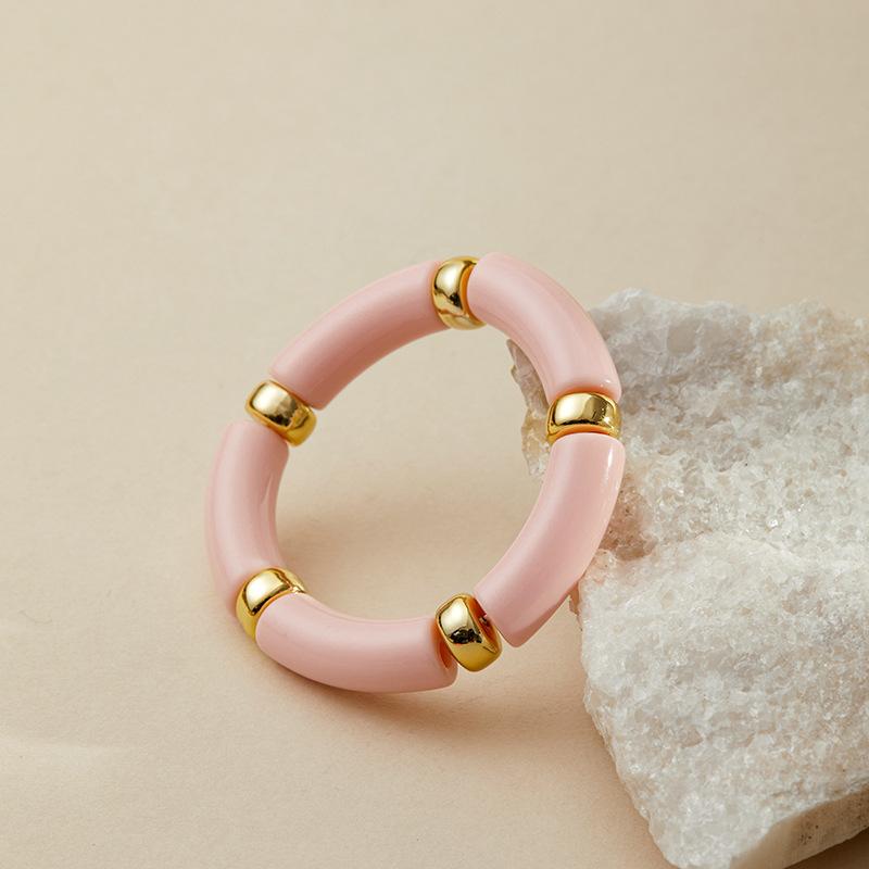 Mixed Color Bamboo Tube Acrylic Elastic Bracelets For Women Men  Resin Chunky Elbow Beaded Bangle Stack