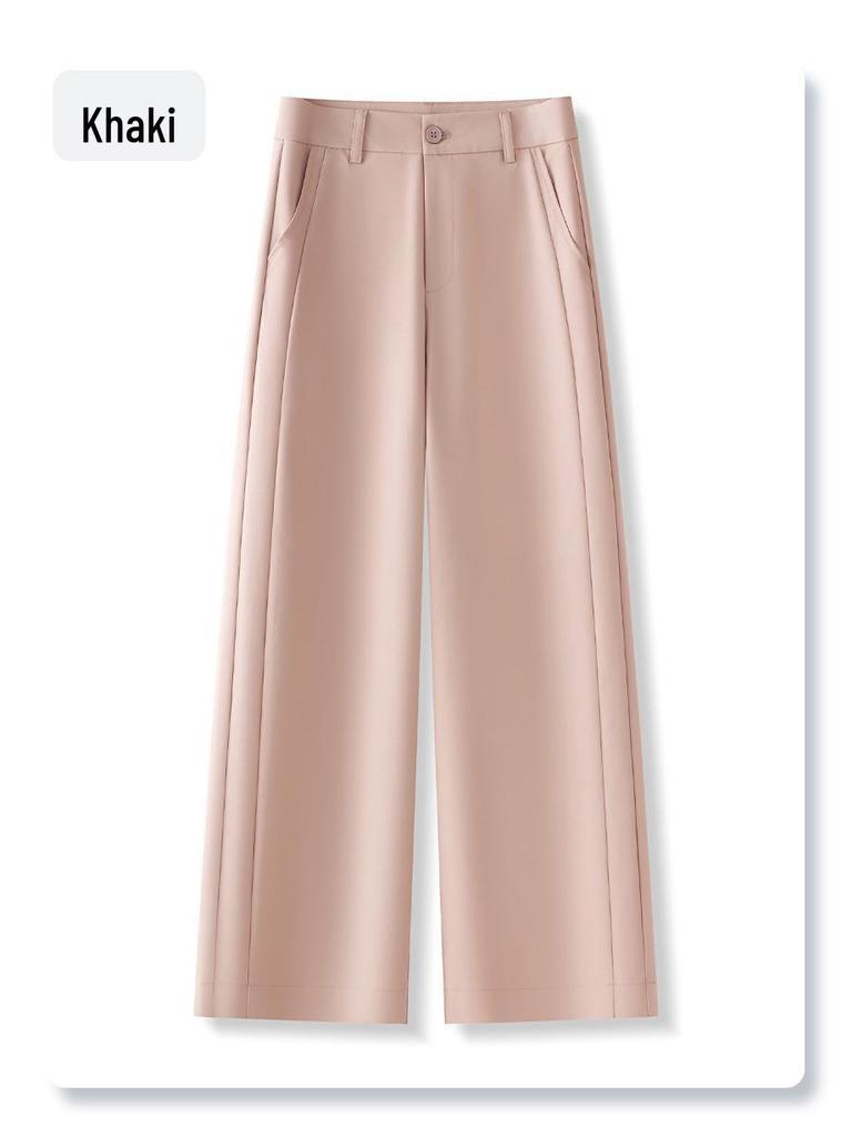 Women's Pink Casual Wide-Leg Pants - 2025 Spring/Autumn Nine-Point Loose Fit