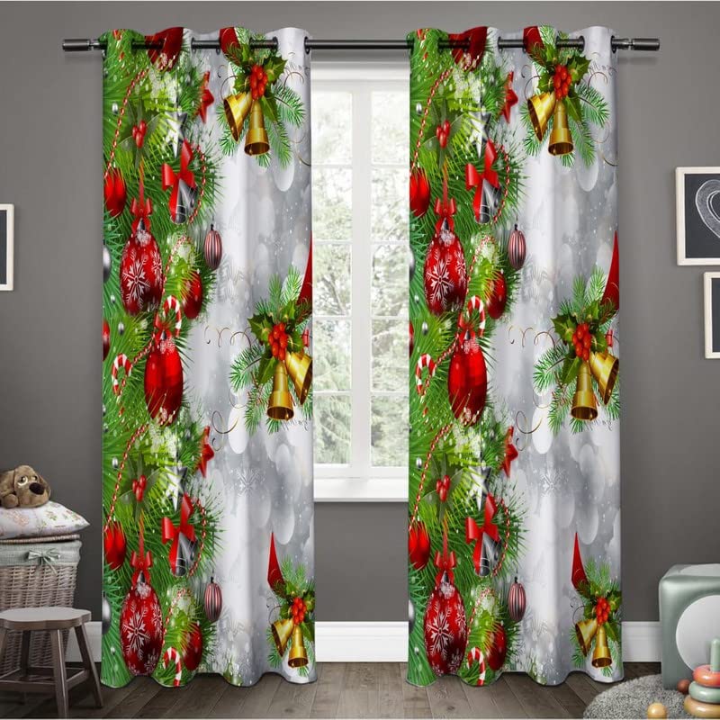 Christmas Curtain Funny Anta Claus Riding Sleigh Delivering Present Ball Winter Print Drapes Bedroom Party Decor For Made Of Polyester