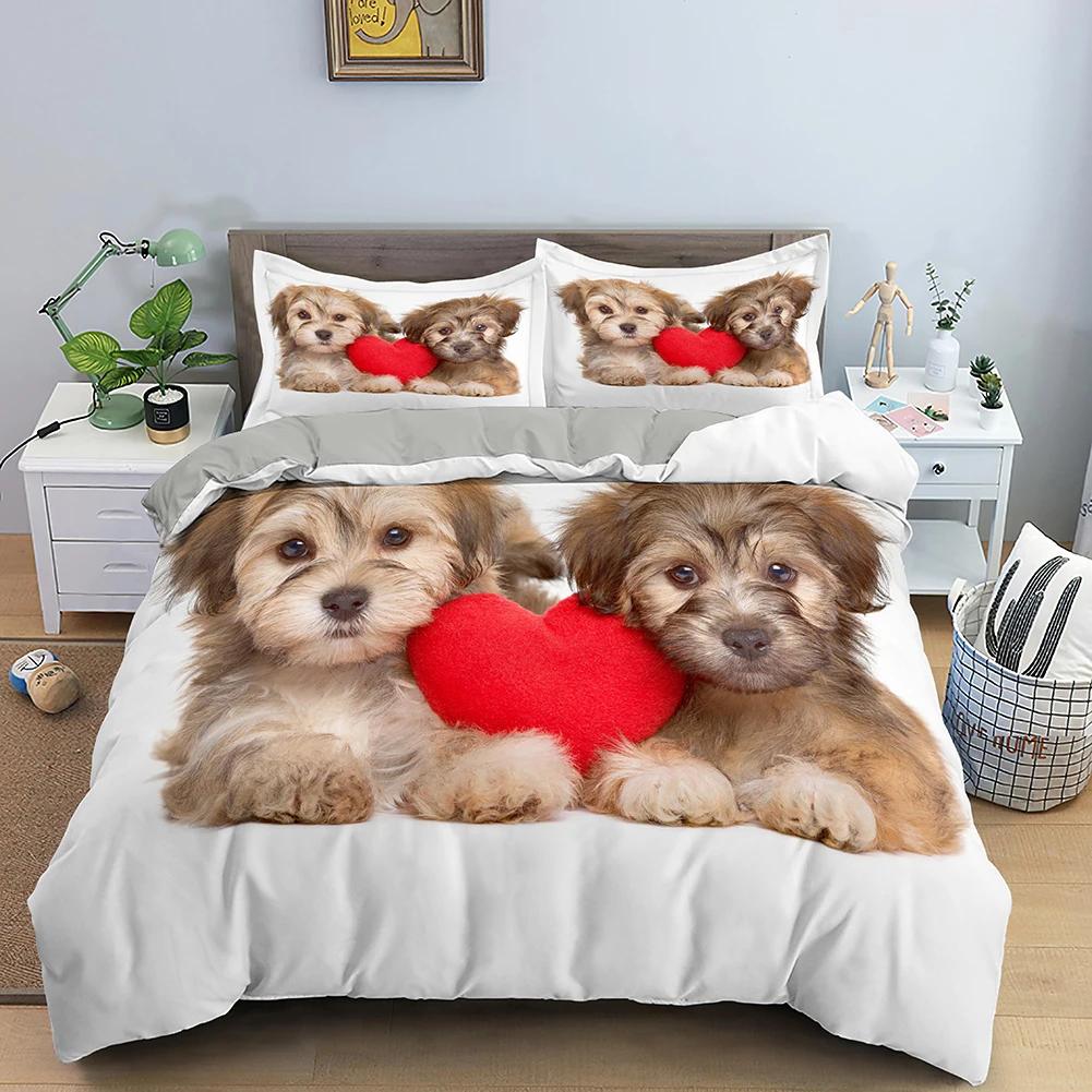 Corgi Dog King Queen Duvet Cover Yellow Cartoon Puppy Bedding Set for Kids Boys Girls Kawaii Pet Animal Pink 2/3pcs Quilt Cover