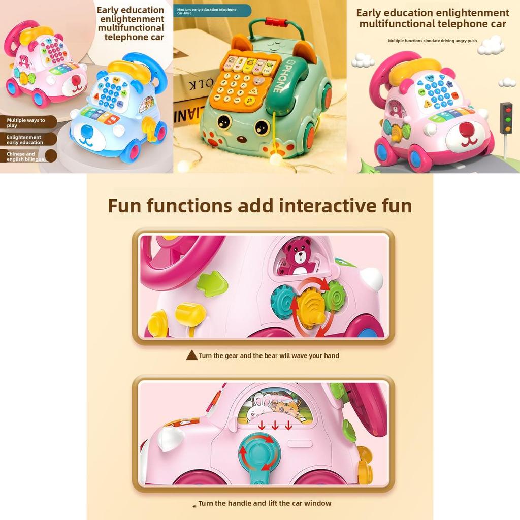Baby Early Education Cartoon Bear Phone With Motorized Steering Wheel For Toddler Learning And Play