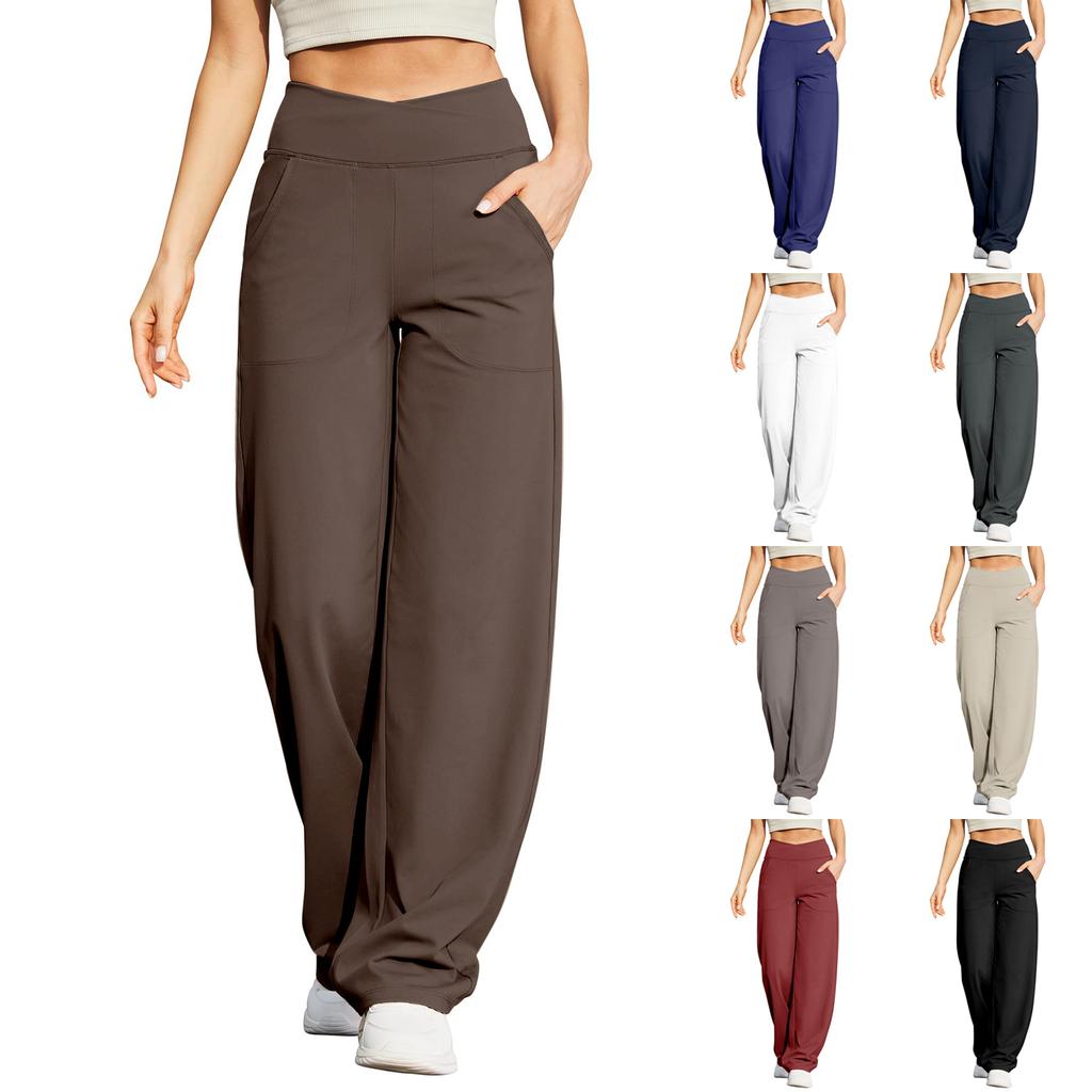 Damen High Waist Wide Leg Hose mit Taschen Weicher Dehnbarer Stoff Geeignet für Yoga Workout Freizeitkleidung und Loungewear