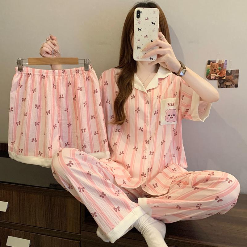 Cloud Cotton Cartoon Pony Pajamas: Women's 2026 Summer Three-Piece Set, Short Sleeve, Fun & Cute Homewear