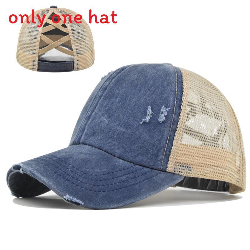 Baseball Cap Womens Cotton Mesh With Crossed Ponytail Openings For Summer Casual Wear