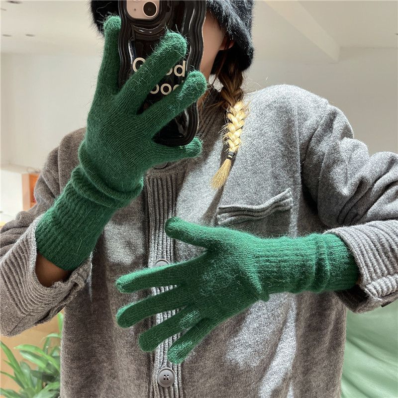 Thickened Thermal Knitted Gloves Rabbit Fur Split Finger Long Gloves Autumn Winter Warm Gloves