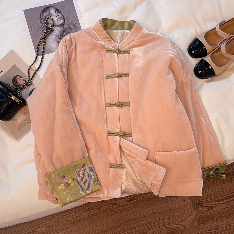 Jacket Thickened Retro Style Buckle Improved Tang Suit Standing Jacket Winter