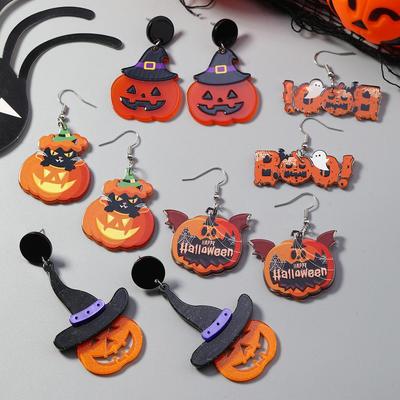 Trendy Halloween Ghost Pumpkin Earrings: Cool Acrylic Ear Ornaments for Girls