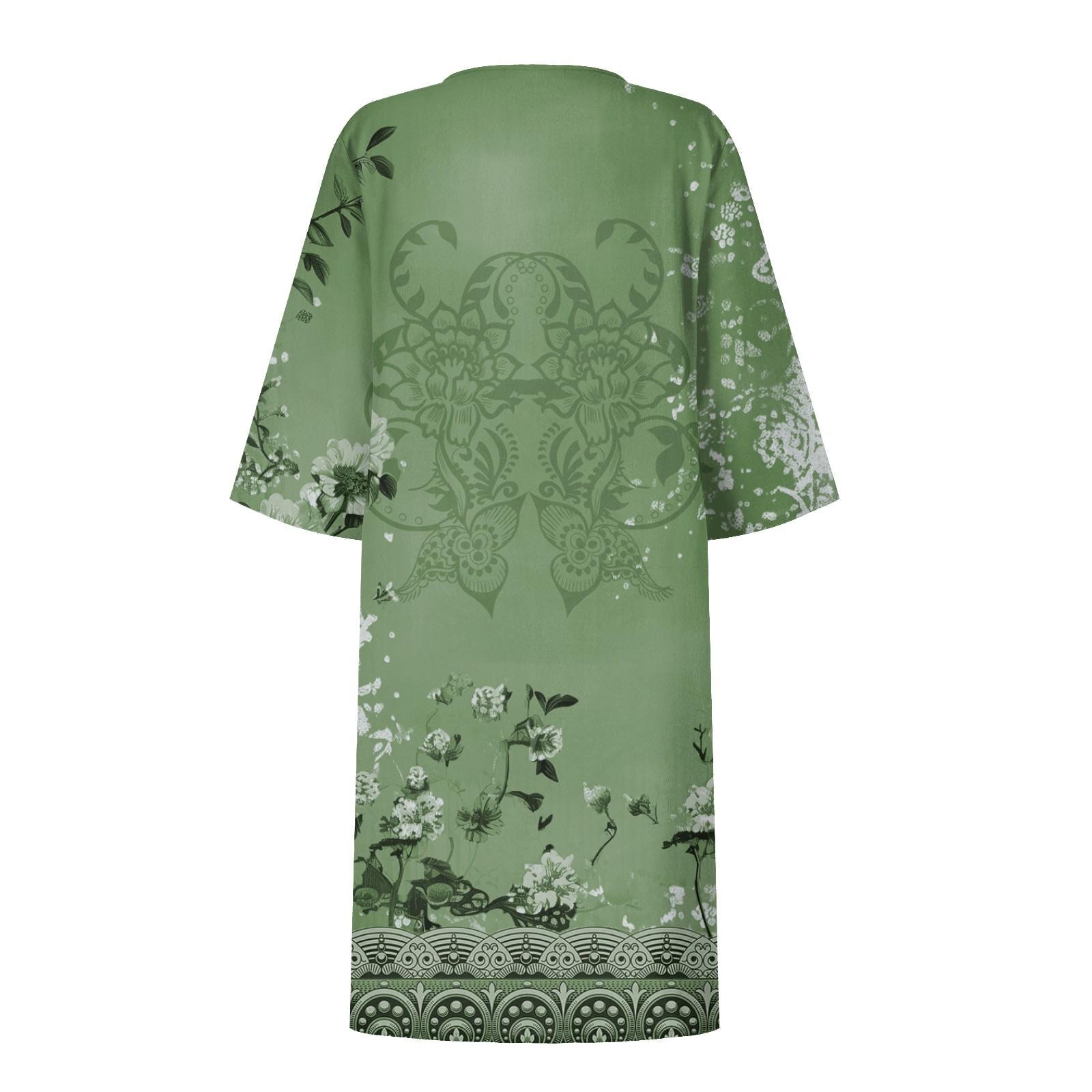 Женские летние платья Женское платье с v-образным вырезом и коротким рукавом с принтом — фото 4