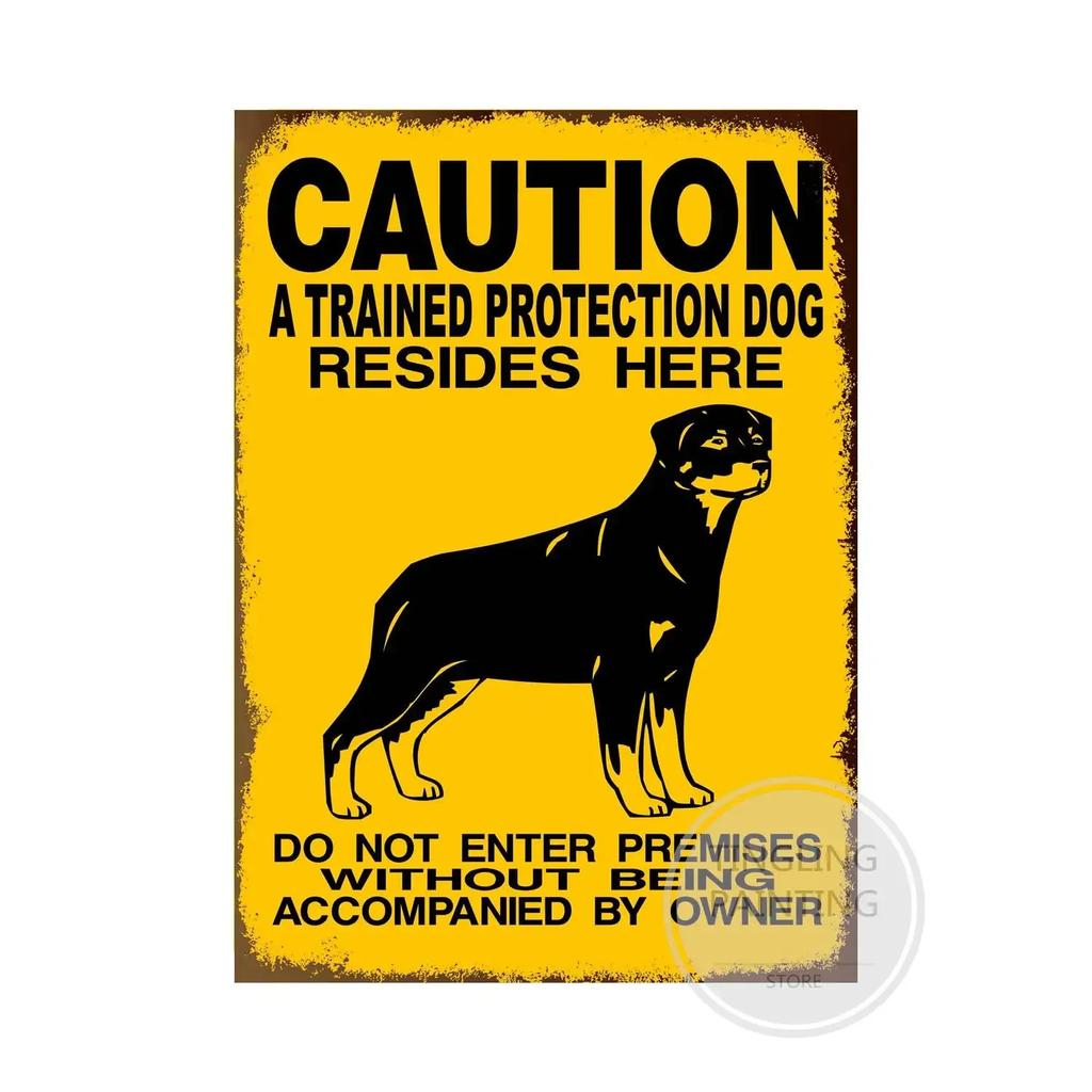 1pc Warning Dog Metal Tin Signs Vintage Poster Beware Of Dog Retro Sign Wall Stickers For Garden Family House Door Decoration
