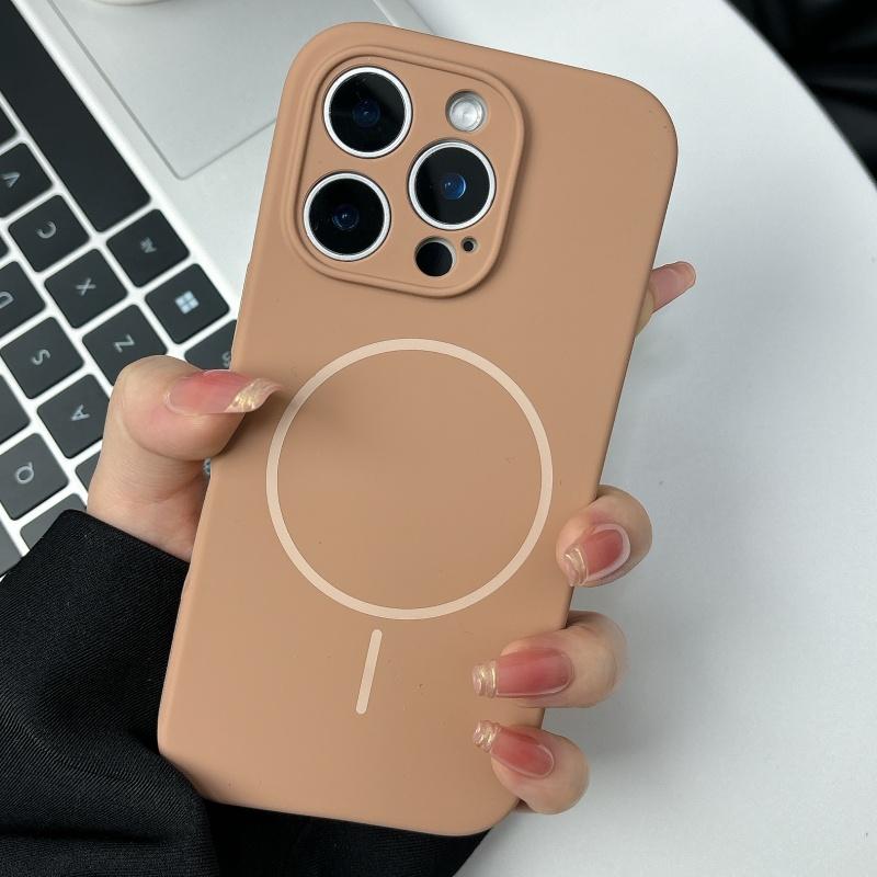 Original Liquid Silicone Soft Magnetic Case For iPhone 16 15 14 Plus 13 12 Pro Max Lens Protection Wireless Charge Plain Cover