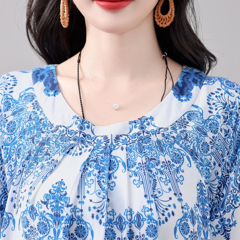 Women's Plus Size Maxi Dress, Boho Print Loose Short Sleeve Casual Dress with Pockets (XL-5XL)