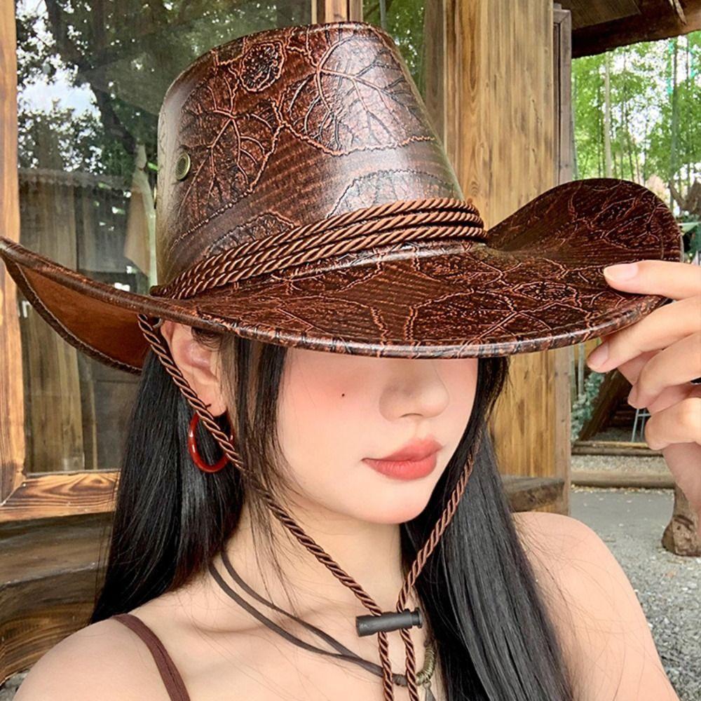 Wide Brim Western Cowboy Hat Ethnic Style Visor Cap Gentleman Knight Hat  Cycling