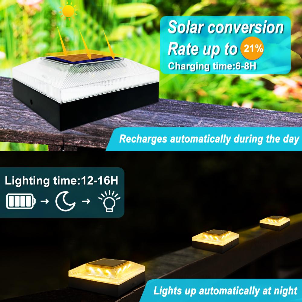 Solar Post Cap Light Outdoor 4x4 Fence Post Solar Light IP65 Waterproof With 3 Modes Solar Powered Deck Fence Cap Light