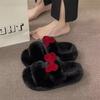 Fairy Wind Bow Hair Slippers Female Wear Superior Sense 2025 New Autumn and Winter Student Dormitory Office Cotton Flops