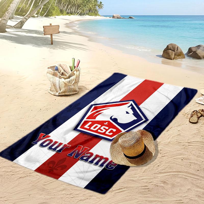 LOSC Lille Personalized Printed Beach Towel Soccer Logo Support Custom Name Text Absorbent Towel For Sport Travel Special Gift