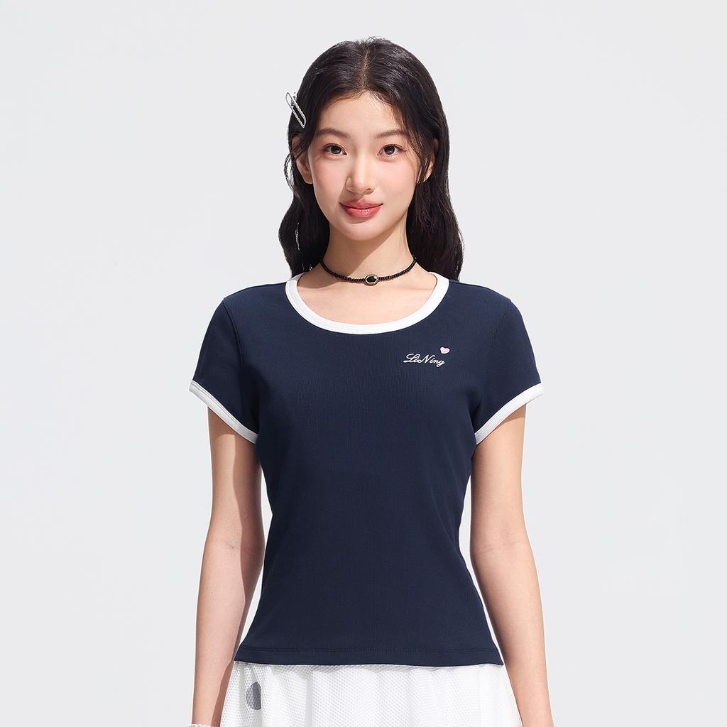 Li Ning Sports Lifestyle Series Logo Letter Crew Neck T-Shirt Women tops ATSW268-2
