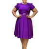 Women's Short-sleeved Doll Collar Solid Color Short-sleeved Ruffle Edge High-waisted Big Swing Dress