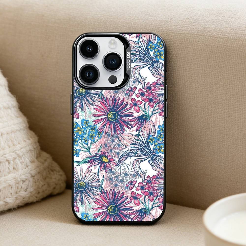 

Flowers art Phone Case For iPhone17, 16,15,14,13,12 Pro Max Black Candy Matte Shockproof Cover iPhone13