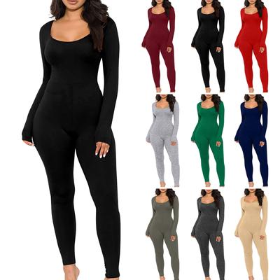 Modischer einfarbiger Slim-Fit-Langarm-Jumpsuit für Damen