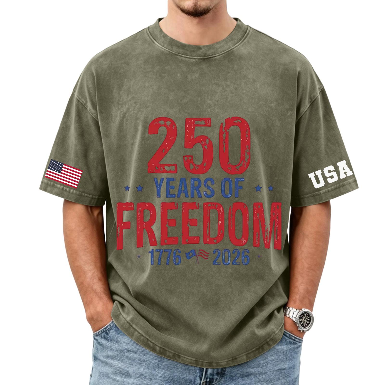 

Short Sleeve Crew Neck T Shirt with 250 Years of 1776 2026 Print USA Lettering Loose Fit Casual Top L армия зеленый