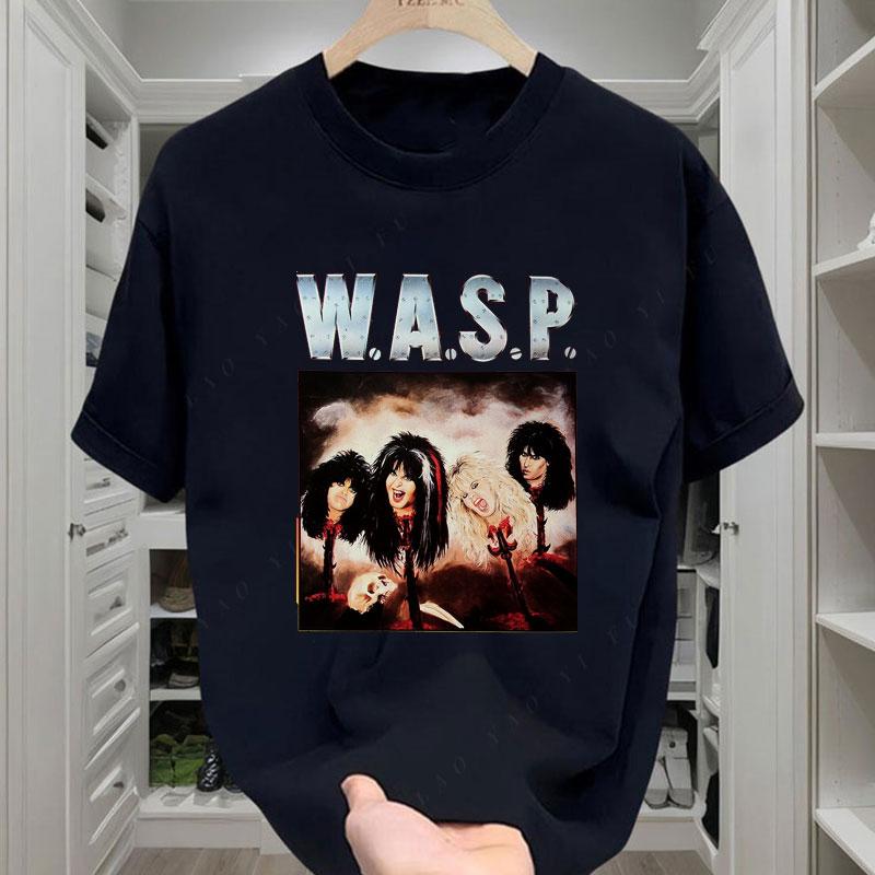 Camiseta Hombre Heavy Metal Band Wasp Tshirt Short Sleeve Oneck Retro Style Goth Y2k Clothes Top Graphic Shirts Tops Tees