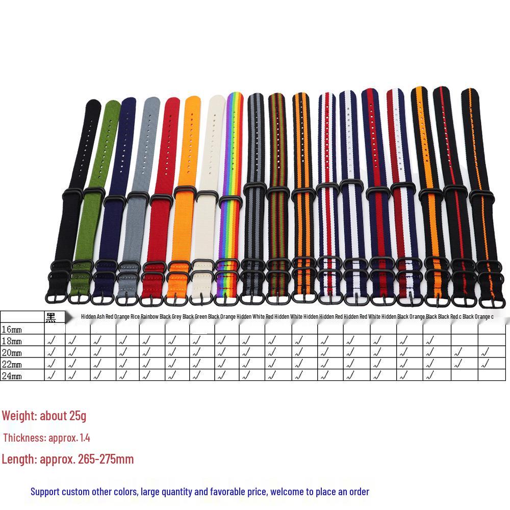 Zulu NATO Nylon Watch Strap with Black Five-Ring Buckle, 18/20/22/24mm Options Available