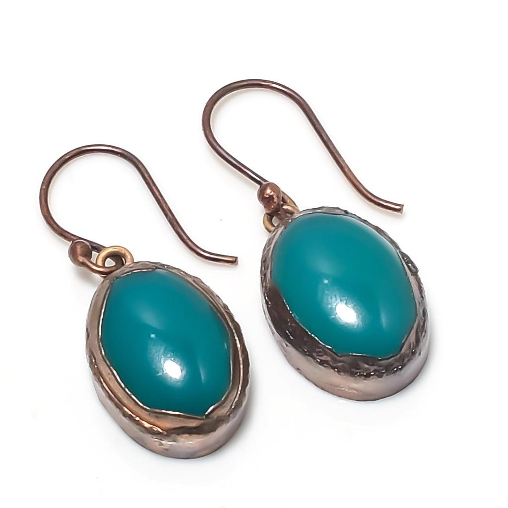 Green Chalcedony Copper Electroformed Earrings, Handmade Gemstone Earrings Jewelry, Gifts For Wife Brand New Earrings