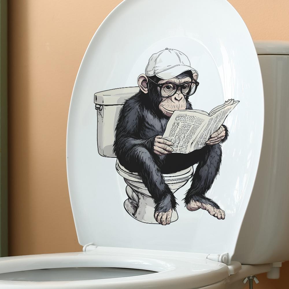 Smart Gorilla Reading Newspaper Learning Toilet Sticker Self-Adhesive Removable Bathroom Funny Home Decor Art