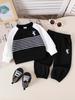 European & American Girls' Black Hoodie and Long Pants Set