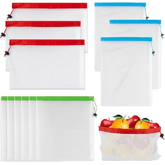 MAQIHAN 12PCS Reusable Produce Bags - Mesh Produce Bags Drawstring Reusable Washable Vegetable Storage Bags Refrigerator Keep Fresh Grocery Food