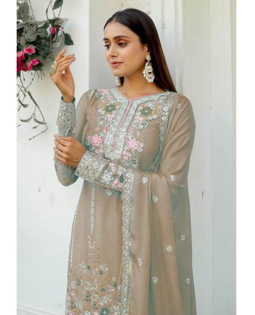 Indian Designer Chinon Silk Salwar Suit Women Bollywood Party Wear Salwar Kameez