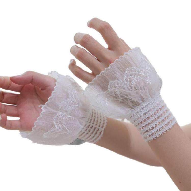 Elegant Lace Wristbands Ruffled Flower Detailing Elastic Hand Gloves Cuff Extention For Weddings And Daily Wear