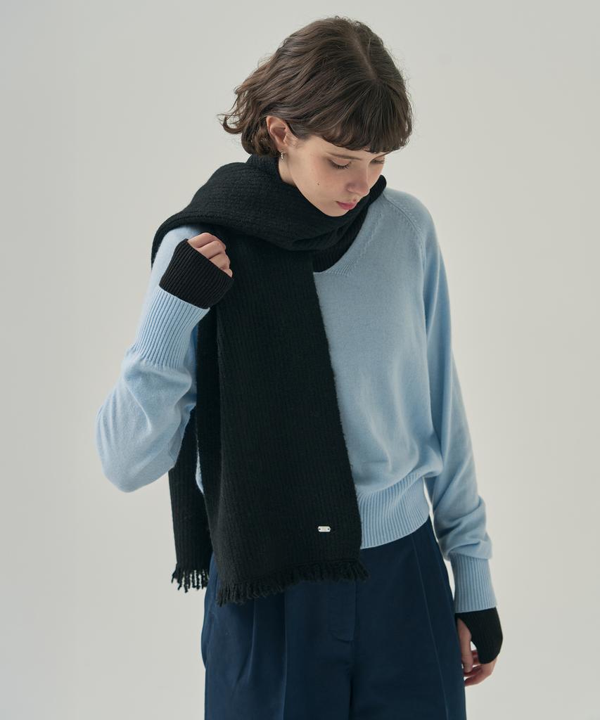 Deuloupisumeon Fluffy Fringe Ribbed Muffler [Black]