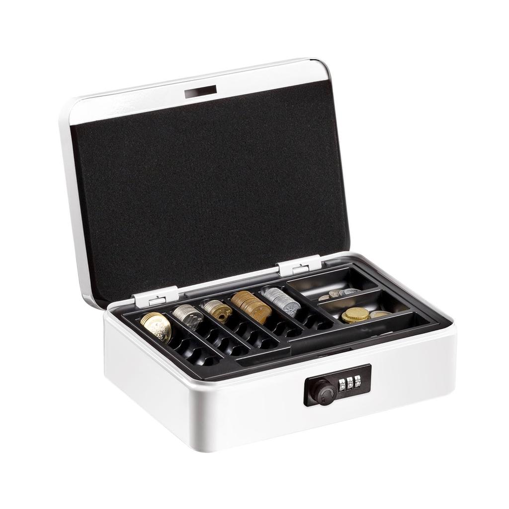 Hachibanya Handheld Safe Cash Box with Dial B5 Size Accounting Office Simple Safe Piggy Bank Safe Steel Home Use Approx. W25 x D18 x H9cm M250JP White