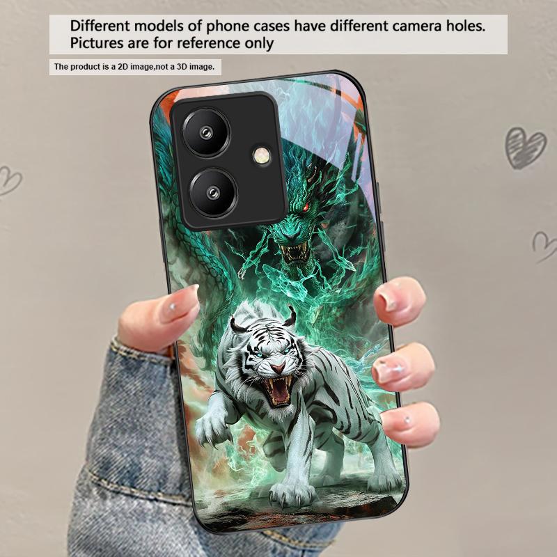 Een enorme draak en tijger Voor Redmi Note 14 Pro+ 13 Pro 8 9 9S 12S 10 Pro 11 12 13C 14C A3 12 13 K60 Ultra Zwart Glazen Telefoonhoesje