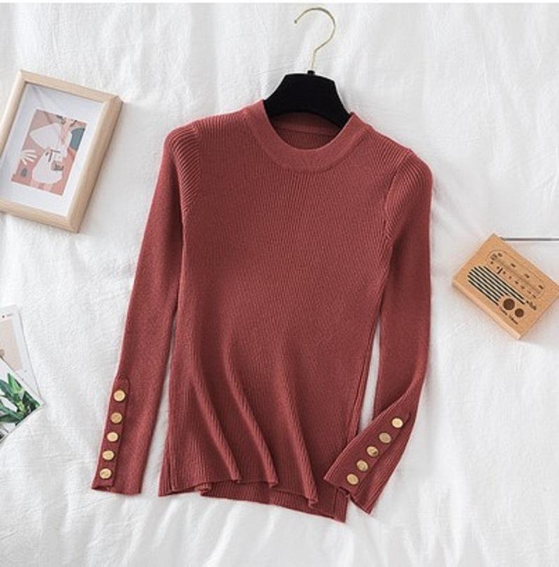 Women Thick Sweater Pullovers Khaki Casual Autumn Winter Button O Neck Chic Sweater Female Slim Knit Soft Jumper