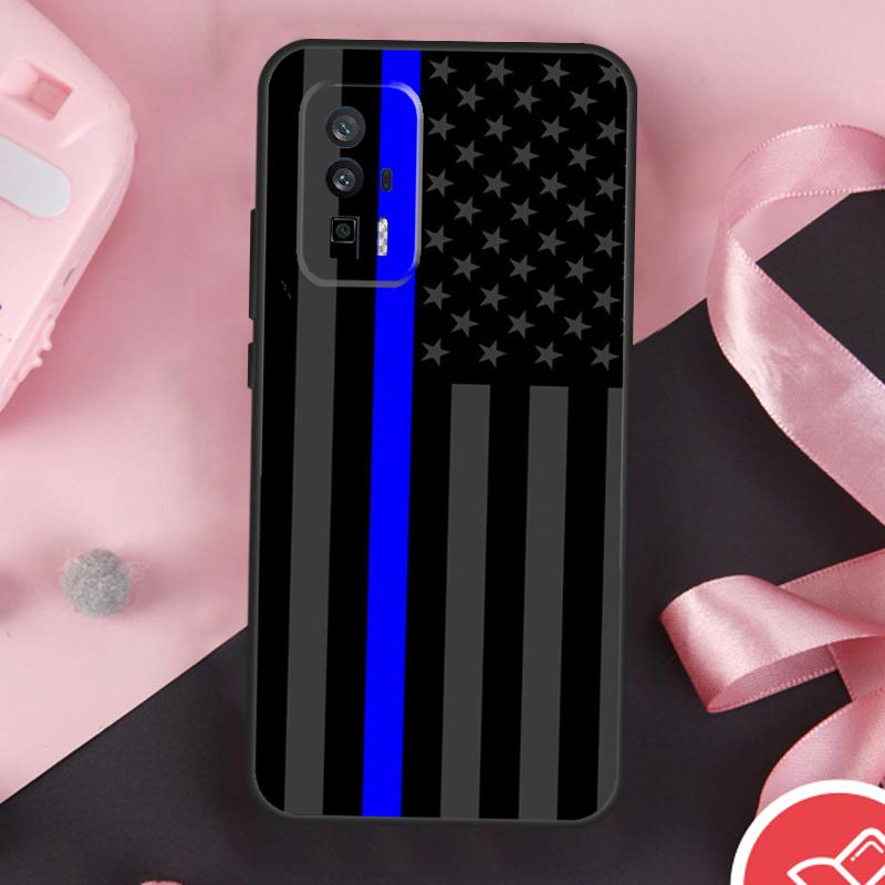 Police Styled Thin Blue Line Flag Case For Xiaomi 15 Ultra Mi 13 14 11T 12T 13T 14T Pro POCO X7 Pro X3 X5 X6 F5 F6 F7 Cover